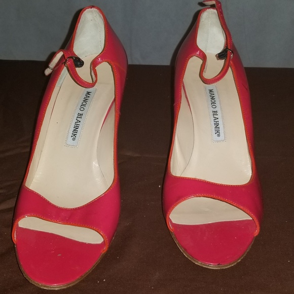 Manolo Blahnik Shoes - Manolo Blahnik Red Patent Leather Open Toe